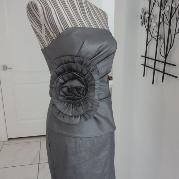 New Romeo And Juliet Strapless Silver Ruched Side Short Dress S Small NWT - Picture 4 of 11